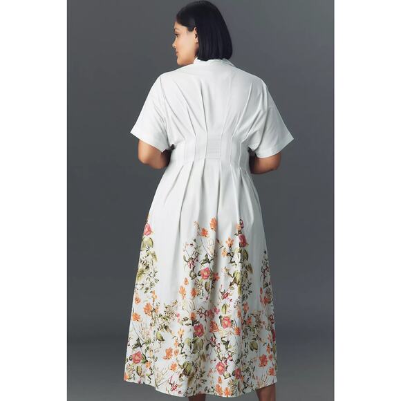 nwt ANTHROPOLOGIE EXQUISE sz XL The Tobie Pleated midi dress in white floral - Picture 3 of 3